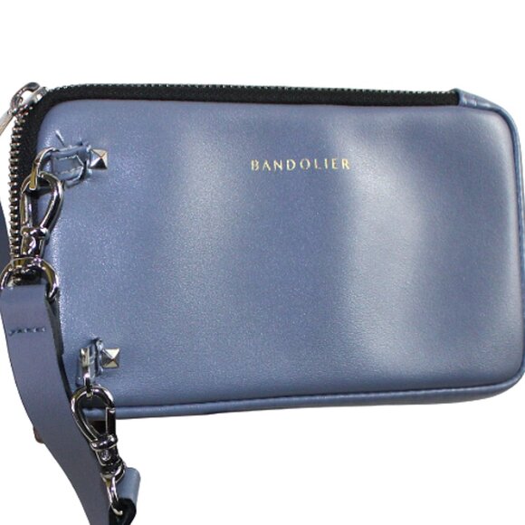 Bandolier Dusty Blue Leather Expanded Zip Cross Body Mini Bag - Picture 4 of 6